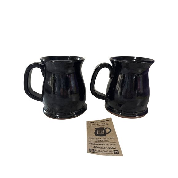 2 Sunset Hill Stoneware Devil Mountain Coffee Co Black Handcrafted Mugs - Picture 3 of 8